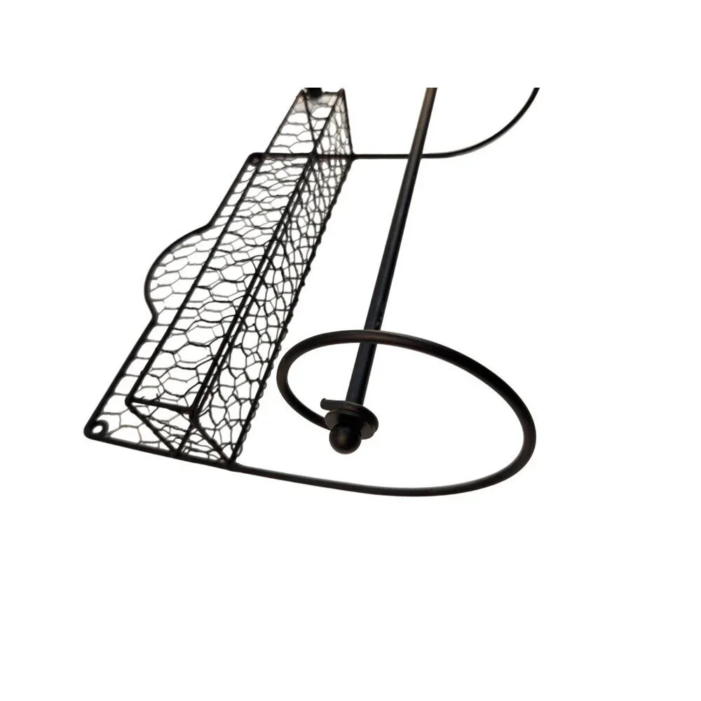 Black Metal Wire Wall-Mounted Shelf & Paper Towel Holder With Decorative Chicken - Picture 6 of 8